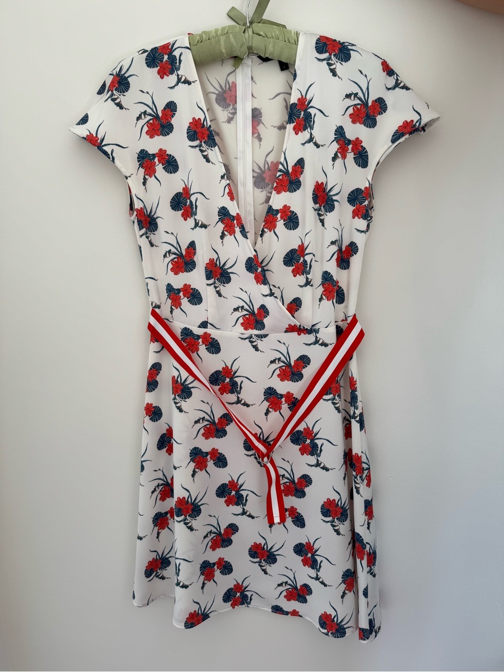 Armani Exchange White Mini Dress with Red and Navy Floral Print